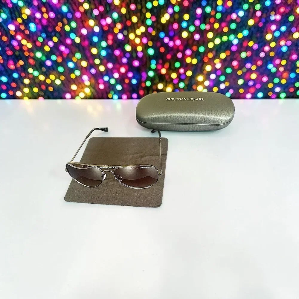 Christian Siriano Aviator Sunglasses in Gun Brand New in Case MSRP $139